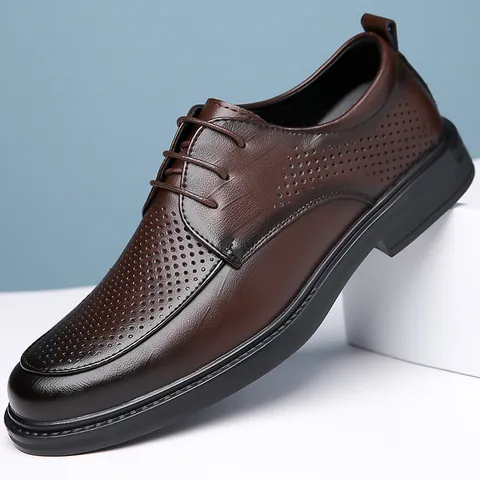 Herren Business Casual Lederschuhe Hohl Atmungsaktiv Derby Schuhe Spaltleder Rindfleisch Weiche Sohle Formelle Oxford Schuhe Sommer