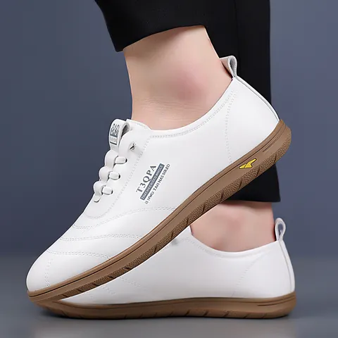 Men's Casual Microfiber Leather Shoes Breathable Soft Sole Slip On Fashion Driving Shoes For Men White Black Sneakers