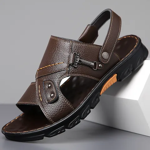 Herren Casual Sandalen Aus Echtem Leder Rutschfeste Weiche Sohle Strandschuhe Zweifach Verwendbare Slipper Outdoor Sandalen
