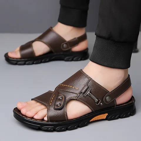 Herren Casual Sandalen Aus Echtem Leder Rutschfeste Weiche Sohle Strandschuhe Zweifach Verwendbare Slipper Outdoor Sandalen