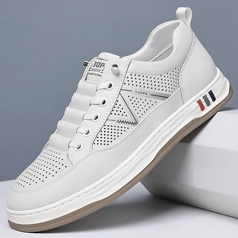 Men Hollow Breathable Casual Board Shoes Slip-on Microfiber Low Top Lightweight Flat Walking Sneakers Solid Color Summer Lazy Shoes