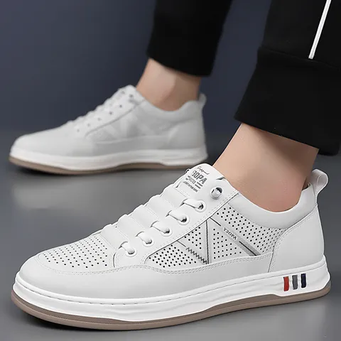Men Hollow Breathable Casual Board Shoes Slip-on Microfiber Low Top Lightweight Flat Walking Sneakers Solid Color Summer Lazy Shoes