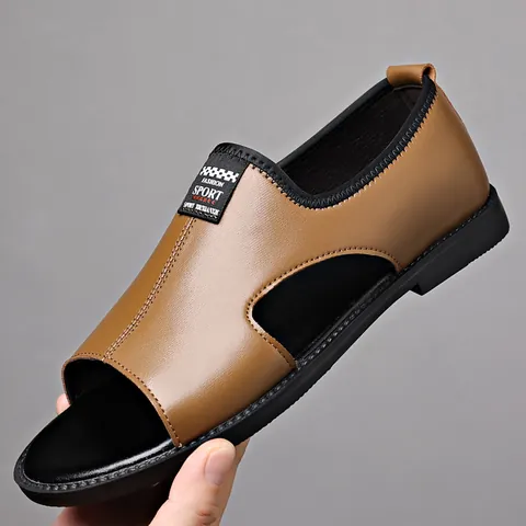 Herren Casual Leder Sandalen Atmungsaktiv Ausgehöhlt Strand Schuhe Rutschfeste Weiche Sohle Outdoor Flache Sandalen Für Sommer Herren