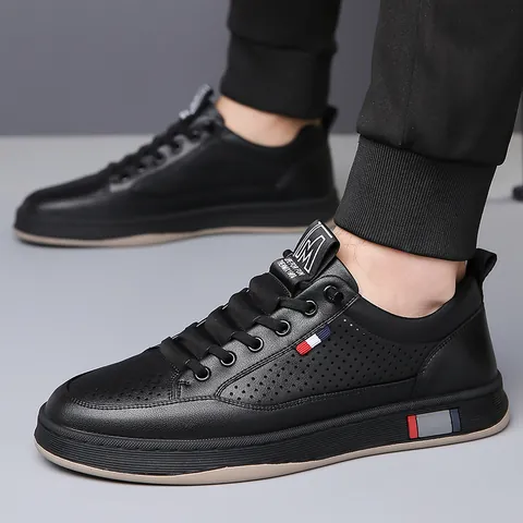 Heren Casual Koeienleer Witte Schoenen Ademend Geperforeerd Instapper Zomer Opengewerkt Antislip Zachte Zool Mode Skateschoenen