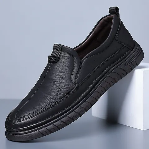 Men's Casual Genuine Cowhide Leather Loafers Slip-on Driving Shoes With Soft Non-slip Beef Tendon Sole Business Office Formal Shoes