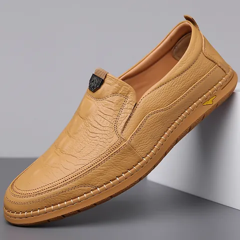 Men Genuine Leather Loafers Crocodile Pattern Breathable Hollow Out Slip On Casual Shoes Soft Sole Non Slip Summer Business Shoes