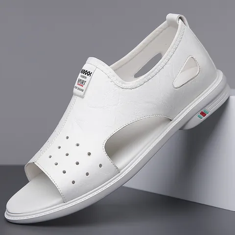 Sandalias Casuales Caladas para Hombre Zapatos de Playa Transpirables Antideslizantes Suela Blanda Cuero Microfibra Verano