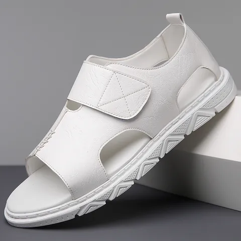Heren Zomer Casual Strandsandalen Wit Bruin Grijs Zachte Zool Antislip Romeinse Stijl Microvezel Leer Ademende Vrijetijdsschoenen