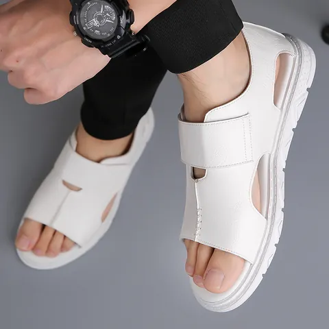 Heren Zomer Casual Strandsandalen Wit Bruin Grijs Zachte Zool Antislip Romeinse Stijl Microvezel Leer Ademende Vrijetijdsschoenen