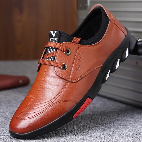 Men's Business Casual Leather Shoes Cowhide Upper Breathable Non Slip Rubber Sole Lace Up Slip On Office Loafers For Men Jewelry