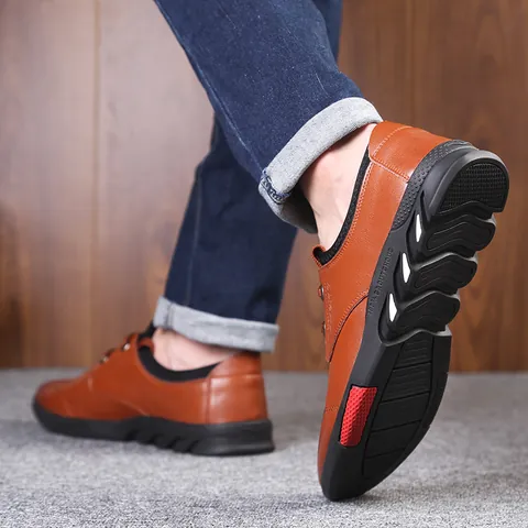 Men's Business Casual Leather Shoes Cowhide Upper Breathable Non Slip Rubber Sole Lace Up Slip On Office Loafers For Men Jewelry