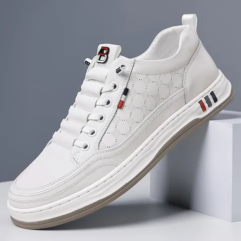 Men Fashion Casual Board Shoes Microfiber Synthetic Leather Embossed Sneakers Breathable Wear-Resistant Low Top Walking Shoes