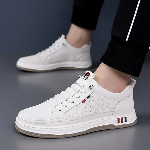 Men Fashion Casual Board Shoes Microfiber Synthetic Leather Embossed Sneakers Breathable Wear-Resistant Low Top Walking Shoes