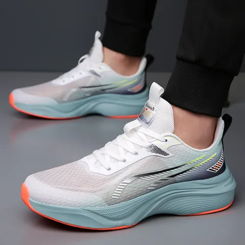 Chaussures de Course en Maille Respirante pour Hommes Légères avec Absorption des Chocs Sneakers Décontractées Semelle Épaisse Dégradée Chaussures de Sport Marche à Lacets