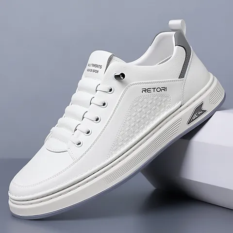 Men Cow Split Leather Casual Board Shoes Breathable Lightweight Slip On Fashion Sneakers For Daily Comfort Walking Wear
