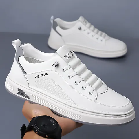 Men Cow Split Leather Casual Board Shoes Breathable Lightweight Slip On Fashion Sneakers For Daily Comfort Walking Wear