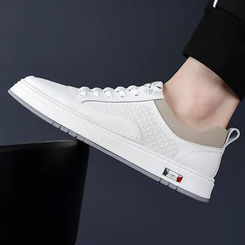 Men's Casual Microfiber Leather Board Shoes Breathable Non-slip Low Top Slip On Solid Color Fashion Sneakers For Daily Wear Men