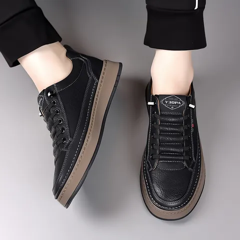 Men Casual Microfiber Leather Shoes Breathable Soft Sole Non-slip Loafers No-tie Fashion Board Shoes For Daily Office