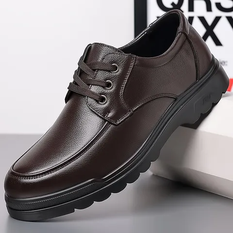 Men's Top Layer Cowhide Business Casual Shoes Genuine Leather Breathable Soft Sole Non Slip Derby Shoes For Office Daily