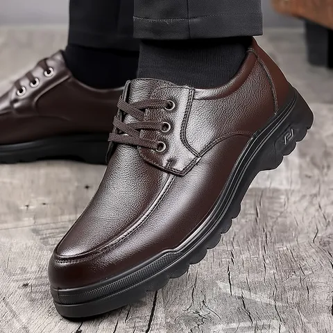 Men's Top Layer Cowhide Business Casual Shoes Genuine Leather Breathable Soft Sole Non Slip Derby Shoes For Office Daily