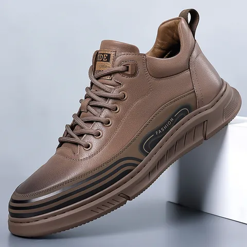 Men's High Top Casual Board Shoes Microfiber Leather Fashion Sneakers Breathable Rubber Sole Workwear Outdoor Trend Shoes For Men