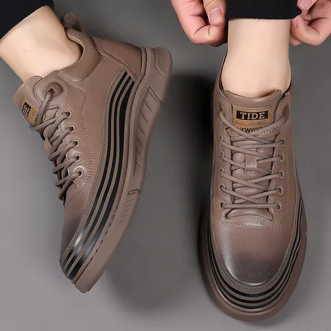 Men's High Top Casual Board Shoes Microfiber Leather Fashion Sneakers Breathable Rubber Sole Workwear Outdoor Trend Shoes For Men