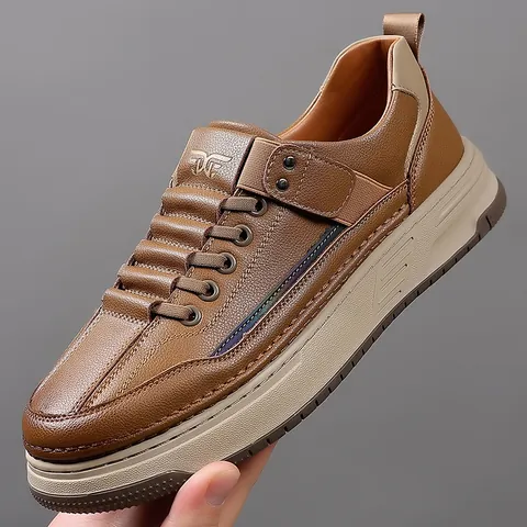 Men Vintage Casual Board Shoes Breathable Microfiber Leather Thick Sole Fashion Sneakers Lightweight Walking Shoes