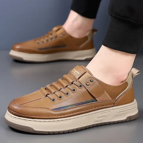 Men Vintage Casual Board Shoes Breathable Microfiber Leather Thick Sole Fashion Sneakers Lightweight Walking Shoes