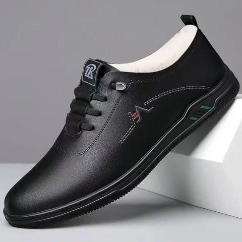 Men Casual Leather Shoes Winter Warm Faux Fur Lined Slip On Loafers Microfiber Leather Non Slip Soft Sole Fashion Footwear