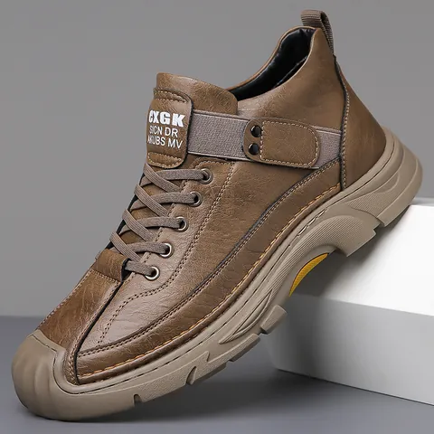 Men's High-top Cowhide Leather Boots Winter Warm Artificial Plush Lining Non-slip Outdoor Casual Shoes Cotton Boots