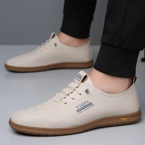 Herren Lässige Spaltleder Schuhe Leicht Atmungsaktiv Flache Sneakers Einfarbig Bequem Täglich Mode Wanderschuhe