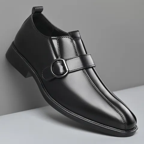 Men's Business Casual Derby Shoes British Style Monk Strap Synthetic Leather Dress Shoes With Metal Buckle Pointed Square Toe Retro Shoes