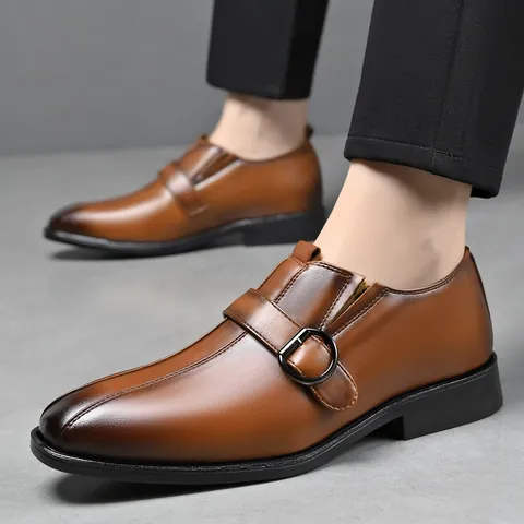 Scarpe Eleganti da Uomo con Fibbia in Pelle Microfibra Punta a Punta Sfumata Stile Britannico Scarpe da Ufficio Slipper