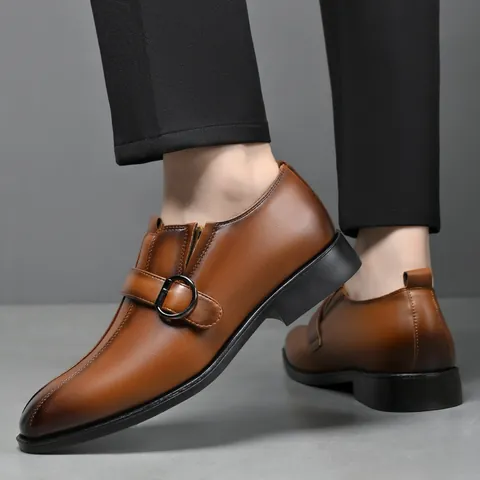 Scarpe Eleganti da Uomo con Fibbia in Pelle Microfibra Punta a Punta Sfumata Stile Britannico Scarpe da Ufficio Slipper