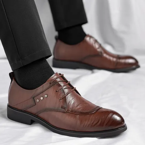 Scarpe Formale da Uomo Business Stile Britannico Punta Appuntita in Pelle Riciclata Oxford Antiscivolo Traspirante Matrimonio Sposo