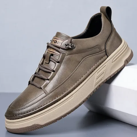 Herren Vintage Casual Workwear Schuhe Rindsleder Low Top Dicke Sohle Atmungsaktiv Britischer Stil Schnürsneaker