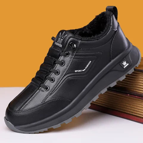 Men's Casual Shoes Winter Warm Faux Fur Lining Microfiber Leather Sneakers Thick Sole Anti Slip Sport Fashion Walking Shoes
