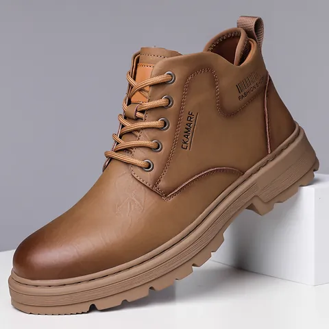 Bottines Martin pour Hommes Style Britannique Bottes de Travail Antidérapantes en Cuir Décontractées Lacets Hiver