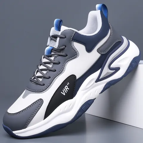 Baskets de Mode pour Hommes Cuir Microfibre Maille Semelle Épaisse Respirante Chaussures de Course Décontractées Sportives Tige Basse