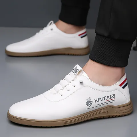 Men's Casual Leather Shoes Soft Sole Non-Slip Driving Shoes Fashion White Brown Black Breathable British Style Loafers