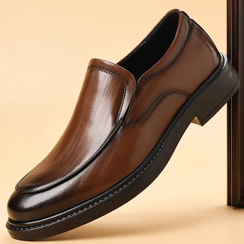Men's British Style Business Formal Shoes Slip-On Loafers Regenerated Leather Waterproof Anti-Slip Soft Sole Wedding Office Shoes