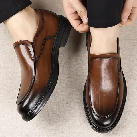 Men's British Style Business Formal Shoes Slip-On Loafers Regenerated Leather Waterproof Anti-Slip Soft Sole Wedding Office Shoes