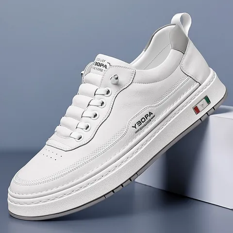 Herren Casual Board Schuhe Mikrofaser Leder Low Top Atmungsaktiv Rutschfeste Sneakers Mit Dreifarbigem Flaggen Detail Mode Flache Schuhe