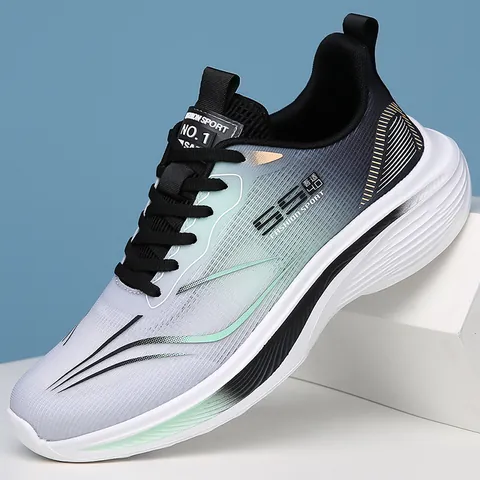 Men's Mesh Sneakers Breathable Lightweight Running Shoes Gradient Color Thick Sole Non-slip Casual Walking Shoes For Men