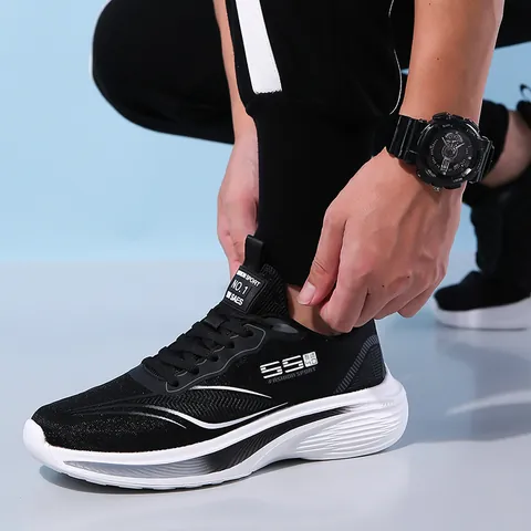 Men's Mesh Sneakers Breathable Lightweight Running Shoes Gradient Color Thick Sole Non-slip Casual Walking Shoes For Men