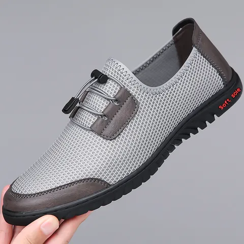 Men's Casual Breathable Mesh Shoes Slip-On Fly-Knit Soft Sole Non-Slip Summer Walking Shoes Lightweight Sneakers Loafers