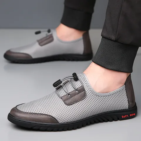 Men's Casual Breathable Mesh Shoes Slip-On Fly-Knit Soft Sole Non-Slip Summer Walking Shoes Lightweight Sneakers Loafers