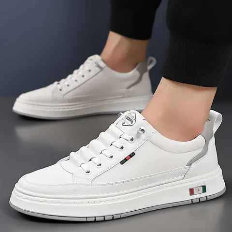 Men Casual Board Shoes White Off White Microfiber Leather Sneakers Wear Resistant Non Slip Flat Heel Low Top Fashion Shoes