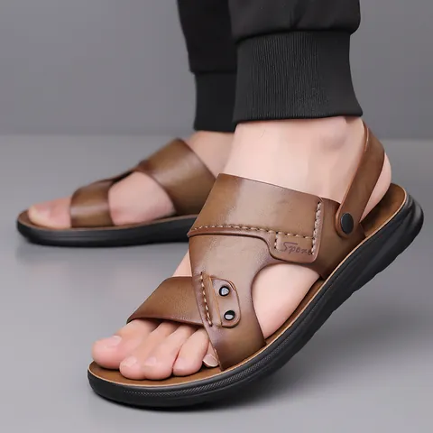 Herren Casual Rindsleder Sandalen Rutschfeste Strandschuhe Weiche Sohle Zwei-Wege Slipper Für Outdoor Sommer Herren Schuhe