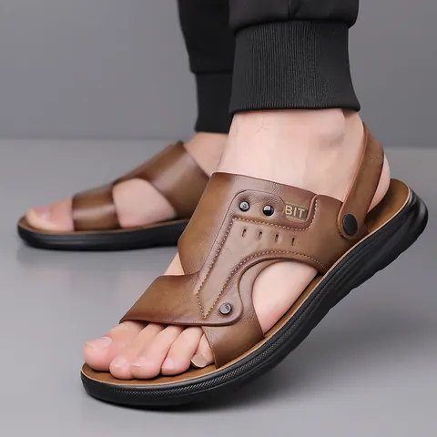 Herren Casual Premium Rindsleder Sandalen Atmungsaktiv Rutschfest Outdoor Strandschuhe Dual Use Sandalen Slipper Mode Herren Schuhe